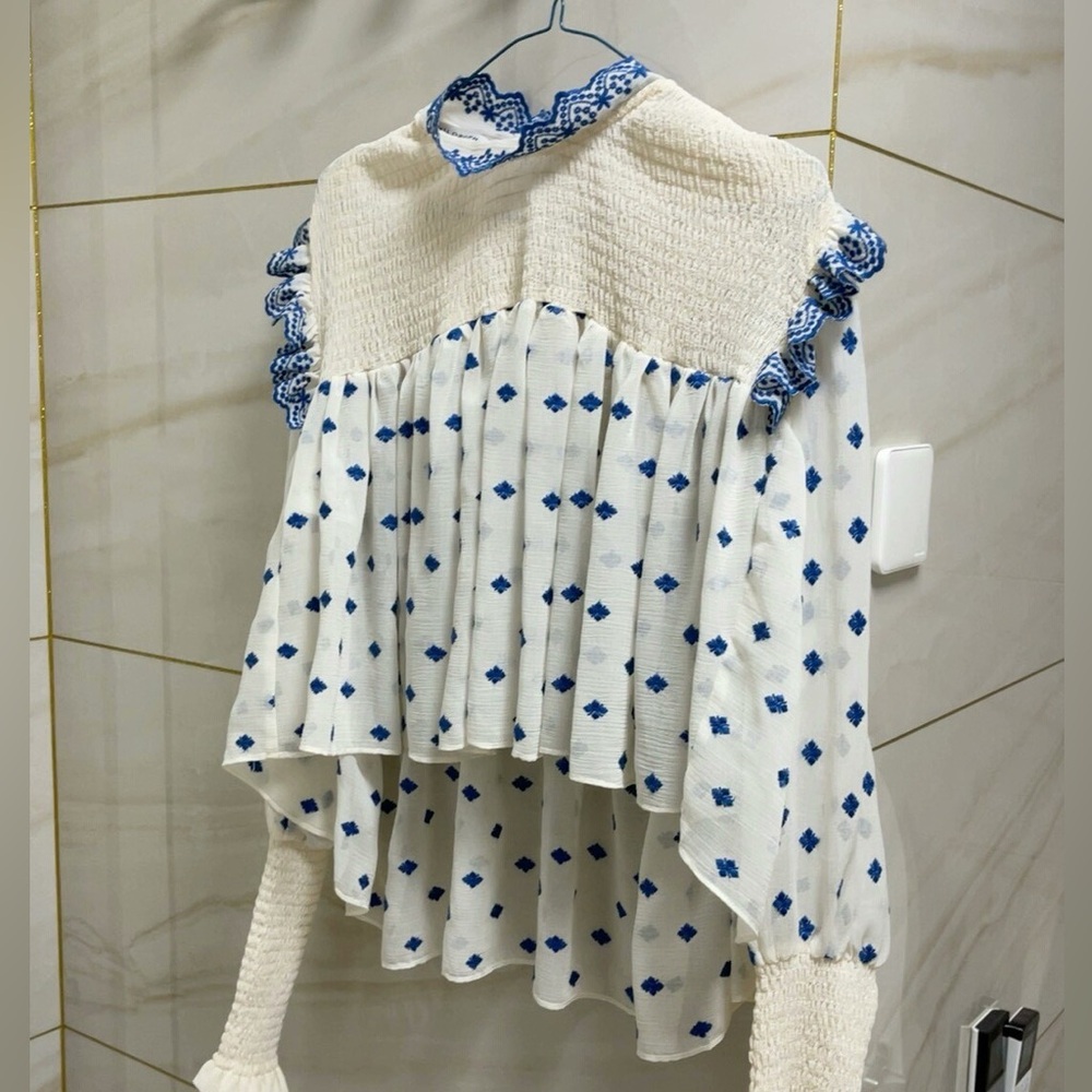 Philosophy di Lorenzo Serafini Ivory and Blue Midi Dress